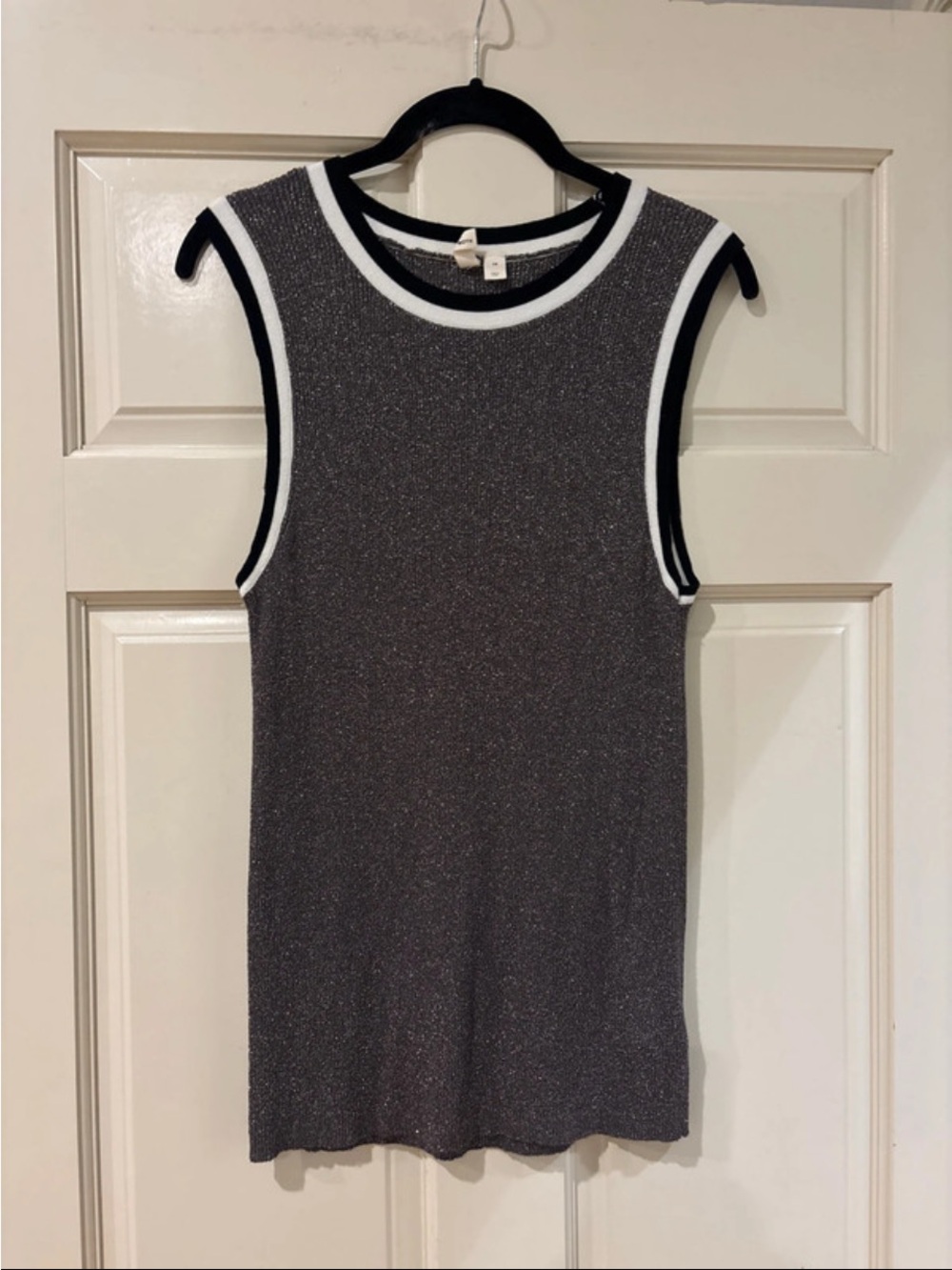 Anthropologie Metallic Black Knit Tank with White Trim